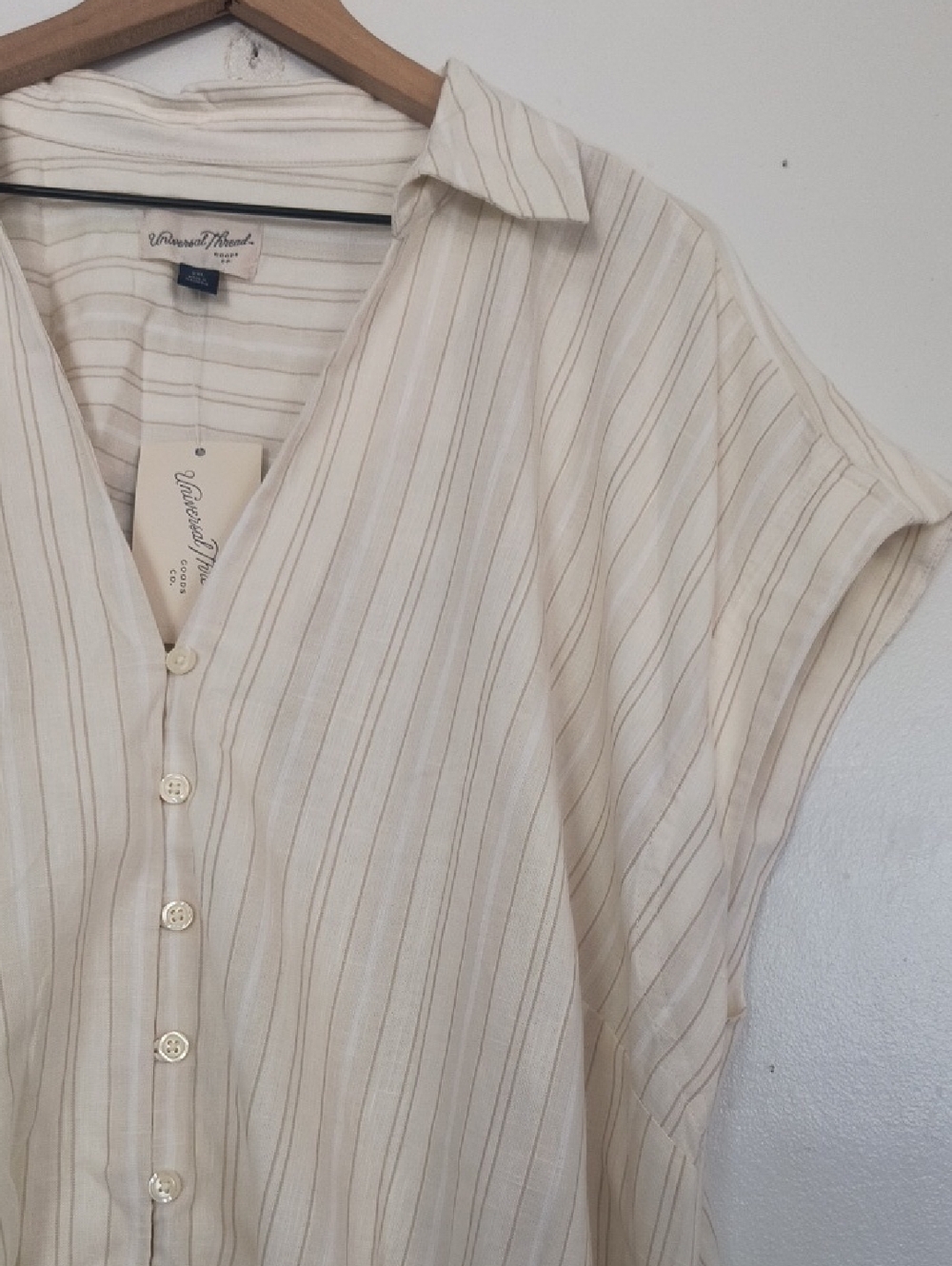 NWT Universal Thread Cream Striped Wrap-Tie Shirt Dress Sz XXL Women - Picture 4 of 12